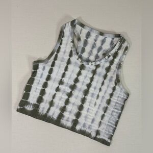 Mono B Ribbed Tie Dye Crop Tank Top Olive Green White NWOT Multiple Sizes